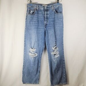 Levi's Ribcage Straight Ankle Distressed Relaxed Fit Button Fly Jeans Size 32